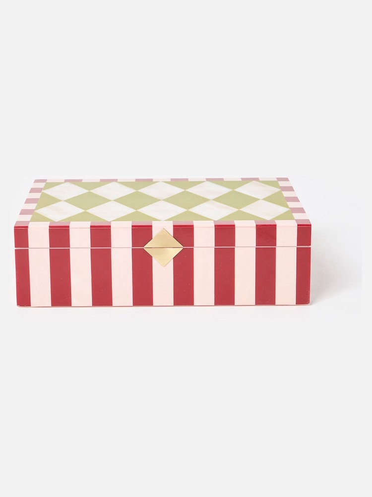 Oliver Bonas Burgundy Resin Harlequin Diamond Jewellery Box - Image 1 of 5 Oliver Bonas Burgundy Resin Harlequin Diamond Jewellery Box - Image 1 of 5