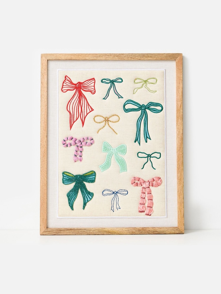 Oliver Bonas Natural Embroidered Bows Framed Wall Art - Image 1 of 4 Oliver Bonas Natural Embroidered Bows Framed Wall Art - Image 1 of 4