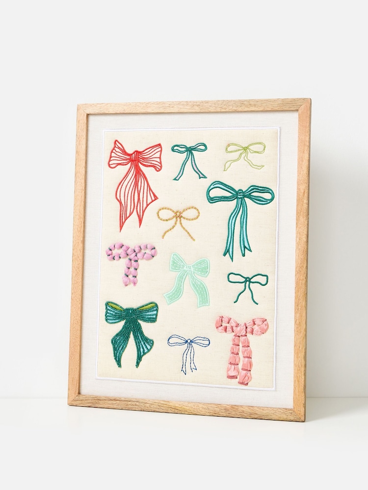 Oliver Bonas Natural Embroidered Bows Framed Wall Art - Image 2 of 4 Oliver Bonas Natural Embroidered Bows Framed Wall Art - Image 2 of 4
