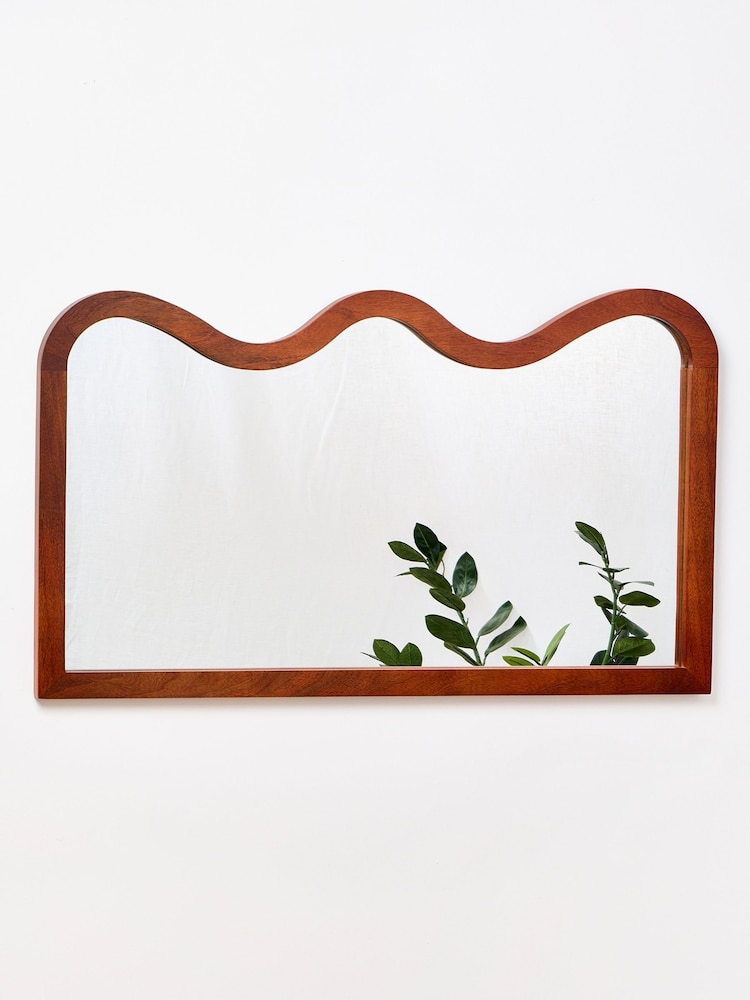 Oliver Bonas Brown Wiggle Wooden Large Mirror - Image 1 of 4 Oliver Bonas Brown Wiggle Wooden Large Mirror - Image 1 of 4