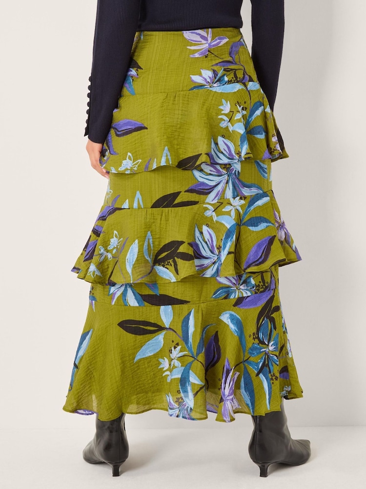 Monsoon Green Sonya Floral Print Frill Midi Skirt - Image 2 of 5