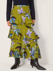 Monsoon Green Sonya Floral Print Frill Midi Skirt - Image 3 of 5