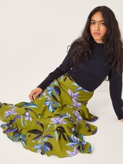 Monsoon Green Sonya Floral Print Frill Midi Skirt - Image 4 of 5