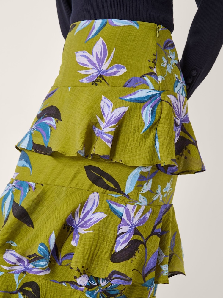 Monsoon Green Sonya Floral Print Frill Midi Skirt - Image 5 of 5