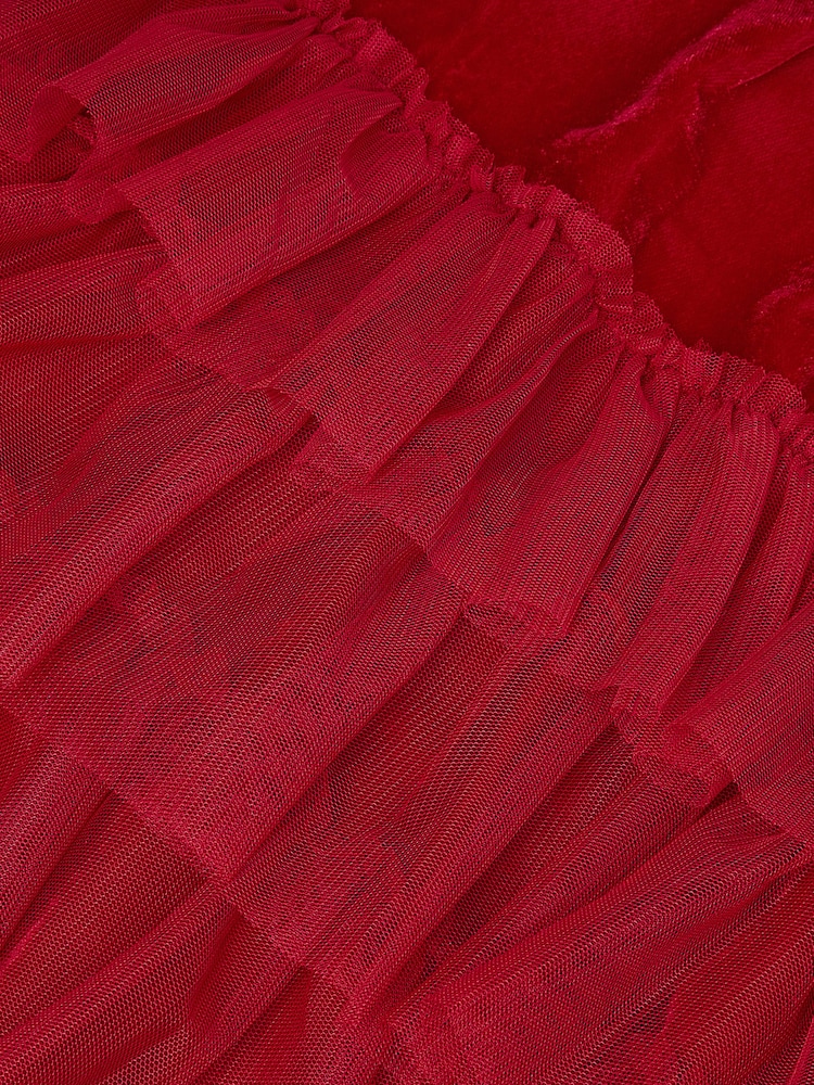 Monsoon Red Baby Alexandra Velvet Ruffle Party Dress - Image 4 of 4