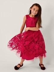 Monsoon Red Alicia Embroidered Tulle Party Dress - Image 1 of 4