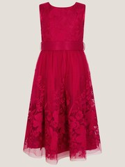 Monsoon Red Alicia Embroidered Tulle Party Dress - Image 2 of 4