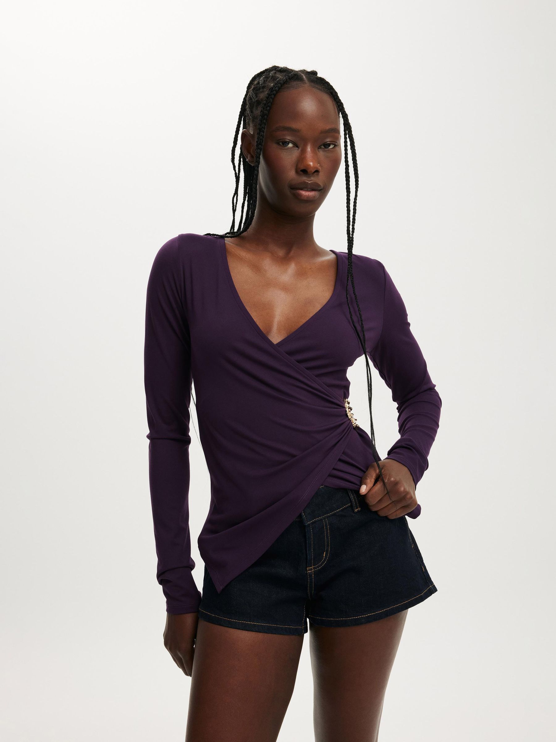 Buy Cotton On Purple Trim Detail Long Sleeve Wrap Top from Next USA