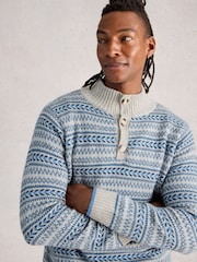 White Stuff Grey Kendal Fairisle Funnel Neck Jumper - Image 4 of 6