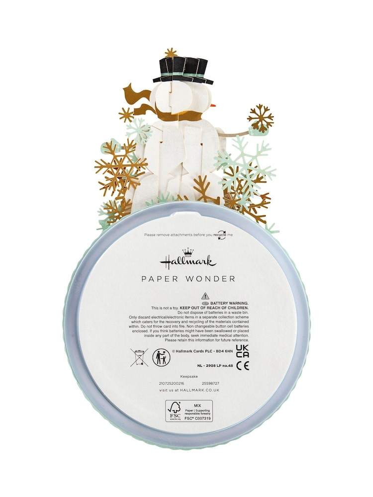 Hallmark White Music & Motion 3D Pop-up Snowman Christmas Card - Image 6 of 6