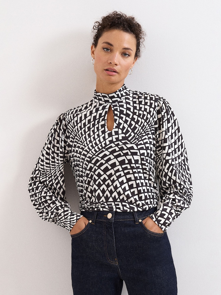 Phase Eight Brown Isla Geo Printed Blouse - Image 1 of 1 Phase Eight Brown Isla Geo Printed Blouse - Image 1 of 1