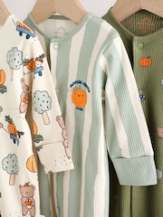 Sage Green Pumpkin Baby Sleepsuit 3 Pack (0mths-2yrs) - Image 7 of 13