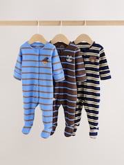 Blue/Brown Stripe Baby Sleepsuit 3 Pack (0mths-2yrs) - Image 1 of 13