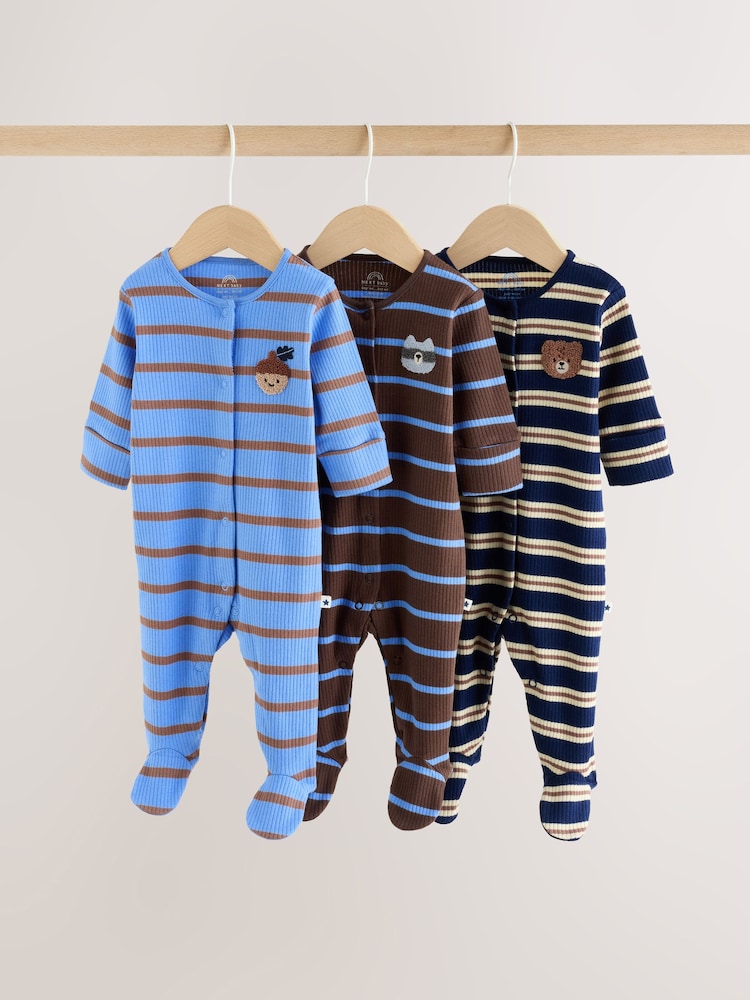 Blue/Brown Stripe Baby Sleepsuit 3 Pack (0mths-2yrs) - Image 1 of 13 Blue/Brown Stripe Baby Sleepsuit 3 Pack (0mths-2yrs) - Image 1 of 13