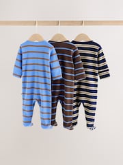 Blue/Brown Stripe Baby Sleepsuit 3 Pack (0mths-2yrs) - Image 2 of 13
