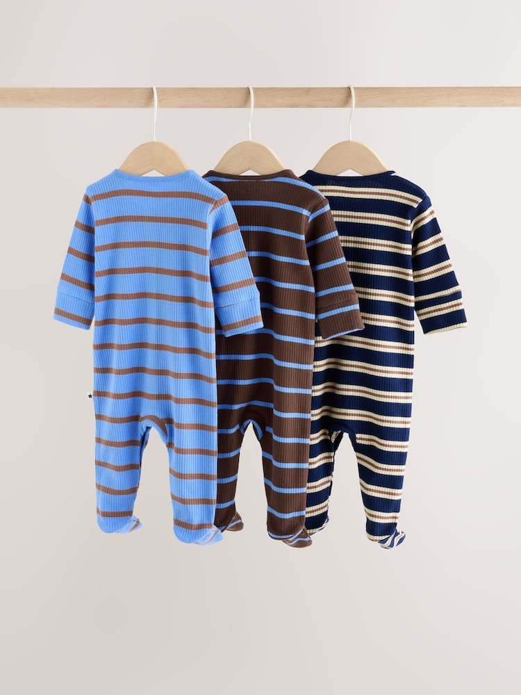 Blue/Brown Stripe Baby Sleepsuit 3 Pack (0mths-2yrs) - Image 2 of 13 Blue/Brown Stripe Baby Sleepsuit 3 Pack (0mths-2yrs) - Image 2 of 13