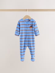 Blue/Brown Stripe Baby Sleepsuit 3 Pack (0mths-2yrs) - Image 3 of 13
