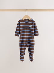 Blue/Brown Stripe Baby Sleepsuit 3 Pack (0mths-2yrs) - Image 4 of 13