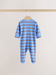 Blue/Brown Stripe Baby Sleepsuit 3 Pack (0mths-2yrs) - Image 5 of 13