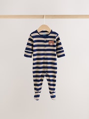 Blue/Brown Stripe Baby Sleepsuit 3 Pack (0mths-2yrs) - Image 6 of 13