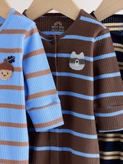 Blue/Brown Stripe Baby Sleepsuit 3 Pack (0mths-2yrs) - Image 7 of 13