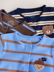 Blue/Brown Stripe Baby Sleepsuit 3 Pack (0mths-2yrs) - Image 8 of 13