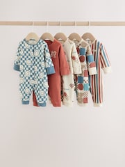 Blue/Red Patterned - 嬰兒連身睡衣 5 件組 (0 個月至3 年) - 圖片 1，共 13