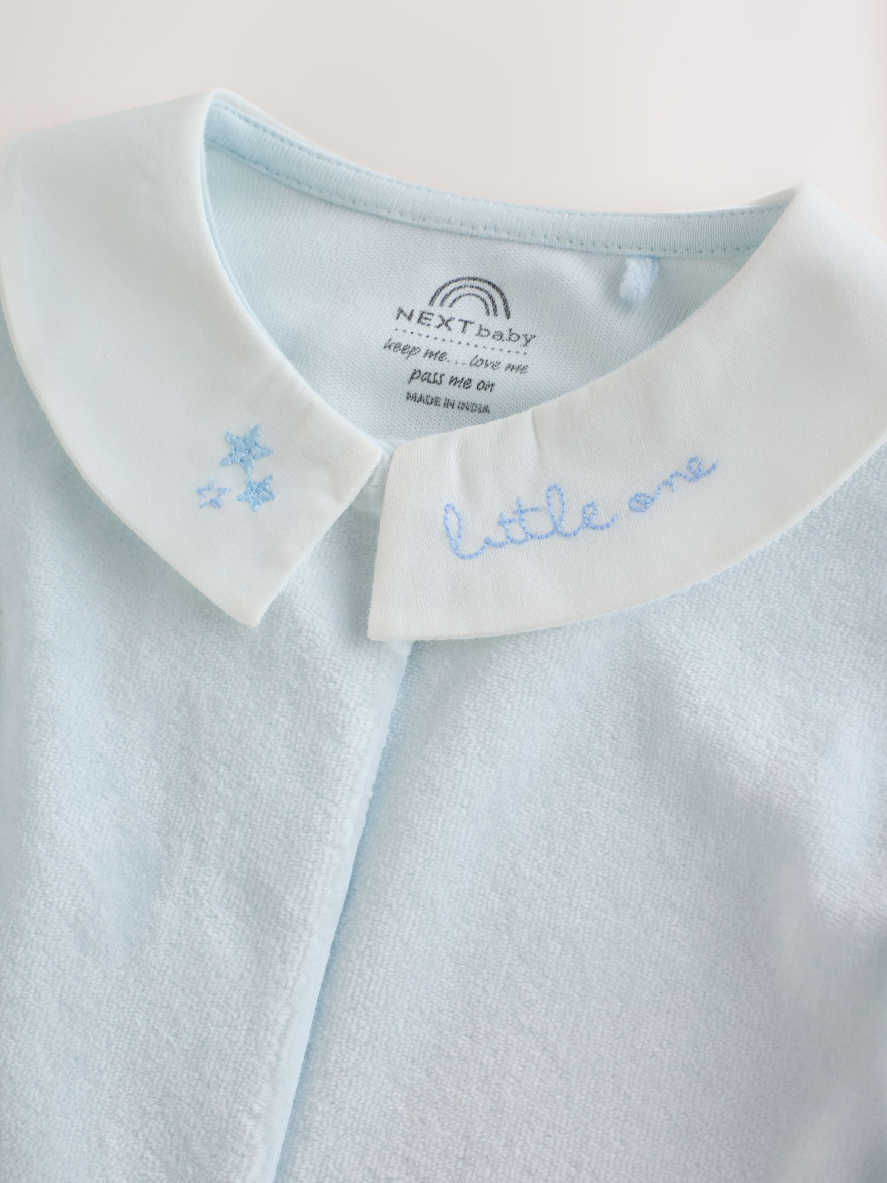 Buy Pale Blue Velour Sleepsuit (0-3yrs) from Next Israel