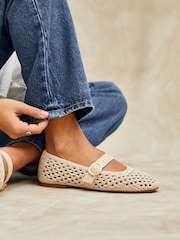 Linzi Cream Verona Handwoven Mary Jane Pumps - Image 1 of 5