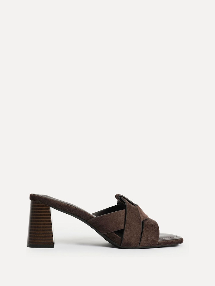 Linzi Light Brown Madrid Crossover Front Strap Stacked Heel Mules - Image 2 of 5