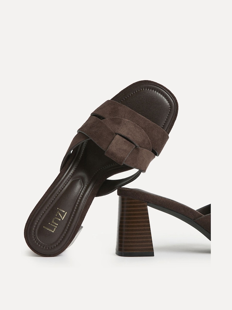 Linzi Light Brown Madrid Crossover Front Strap Stacked Heel Mules - Image 5 of 5