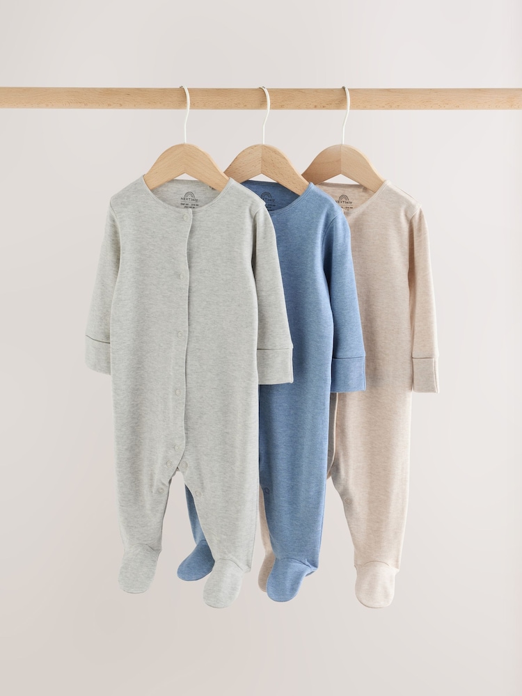 Grey/ Blue/Neutral Baby Sleepsuits 3 Pack (0-2yrs) - Image 1 of 13