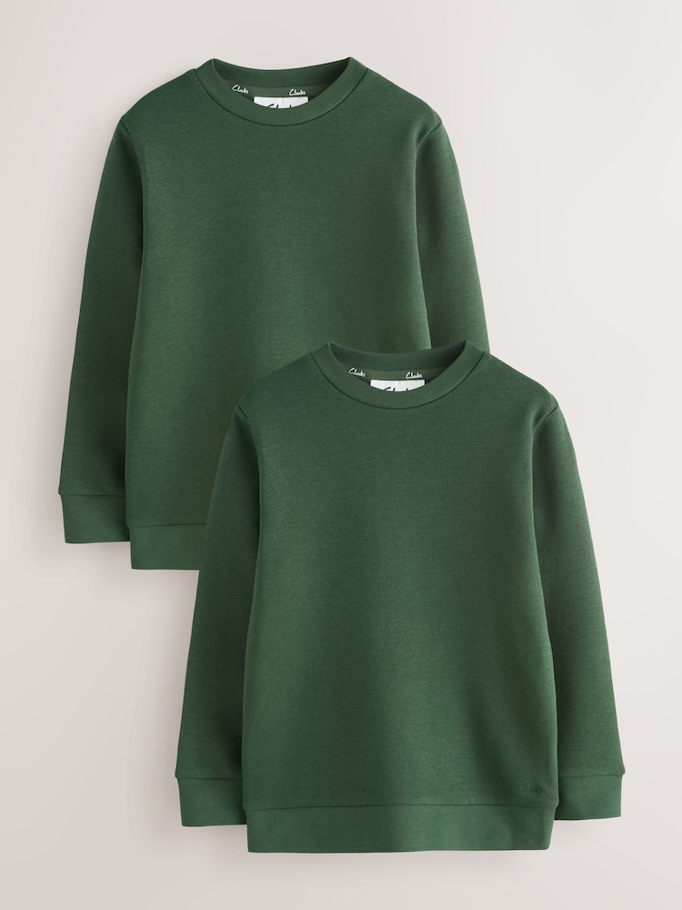 Clarks Green Unisex Crew Neck School 2 Pack Sweat Top - Image 1 of 7