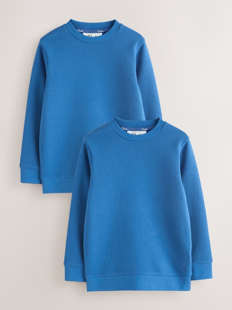 Clarks Blue Unisex Crew Neck School 2 Pack Sweat Top - Image 1 of 7