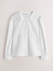 Clarks White White Broderie Collar Long Sleeve School Shirt - Image 1 of 5
