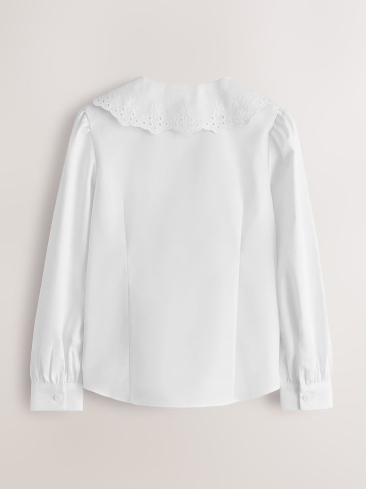 Clarks White White Broderie Collar Long Sleeve School Shirt - Image 2 of 5