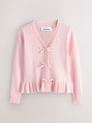 Clarks Pink Bow Front Knitted School Cardigan - Image 1 of 4