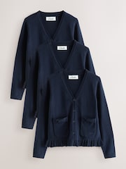 Clarks Navy Bow Knitted School Cardigans 3 Pack - Image 1 of 8