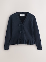 Clarks Navy Bow Front Knitted School Cardigan - Image 1 of 5