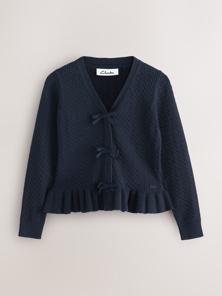 Clarks Navy Bow Front Knitted School Cardigan - Image 1 of 5