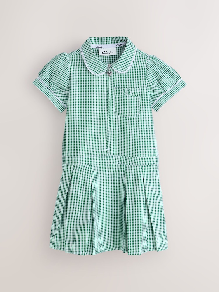 Clarks Green Gingham Zip Front School Dresses 2 Pack - Image 2 of 6 Clarks Green Gingham Zip Front School Dresses 2 Pack - Image 2 of 6