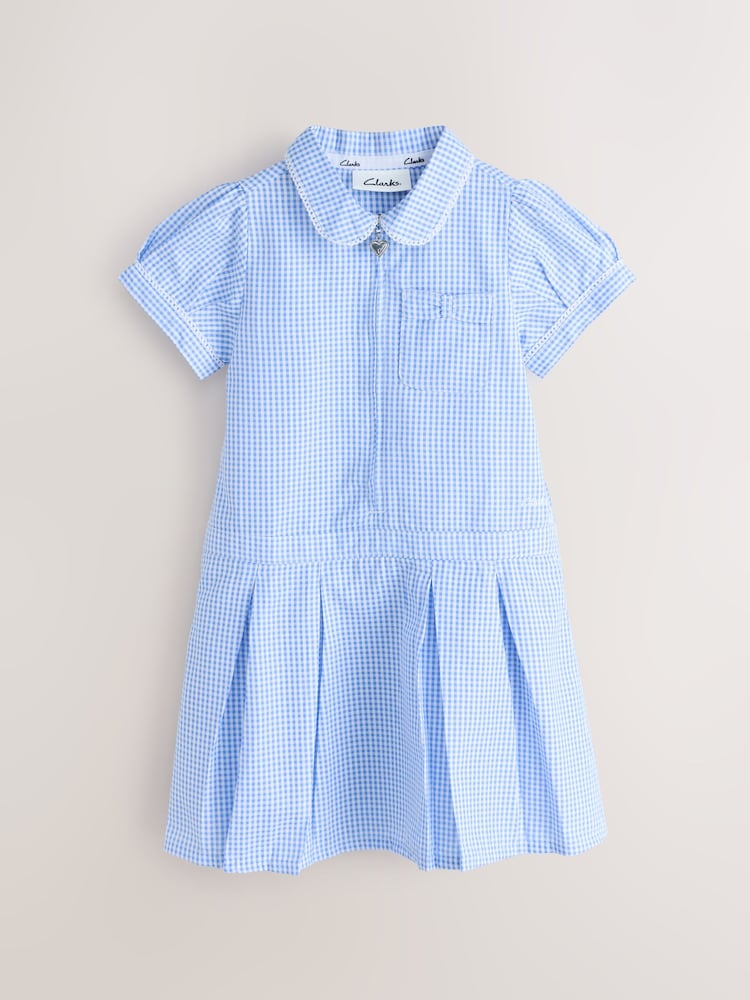 Clarks Blue Gingham Zip Front School Dresses 2 Pack - Image 2 of 5 Clarks Blue Gingham Zip Front School Dresses 2 Pack - Image 2 of 5