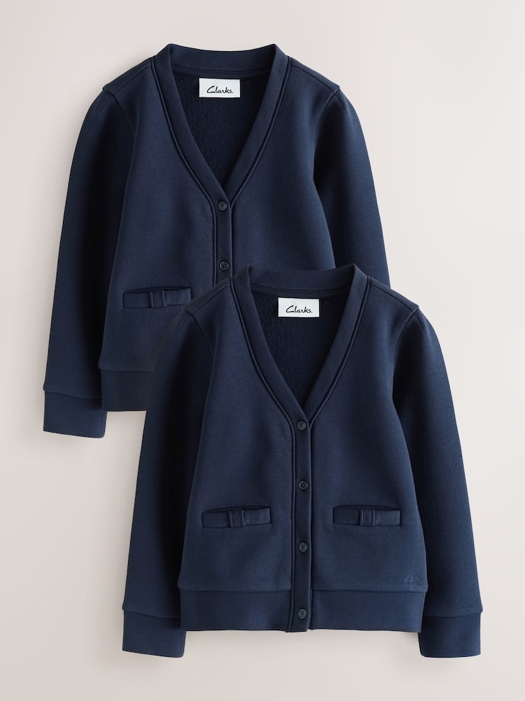 Clarks Navy Bow Sweat School Cardigans 2 Pack - Image 1 of 8
