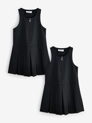 Clarks Black Girls Zip Front Pleated School Pinafores Dresses 2 Pack - Image 1 of 6