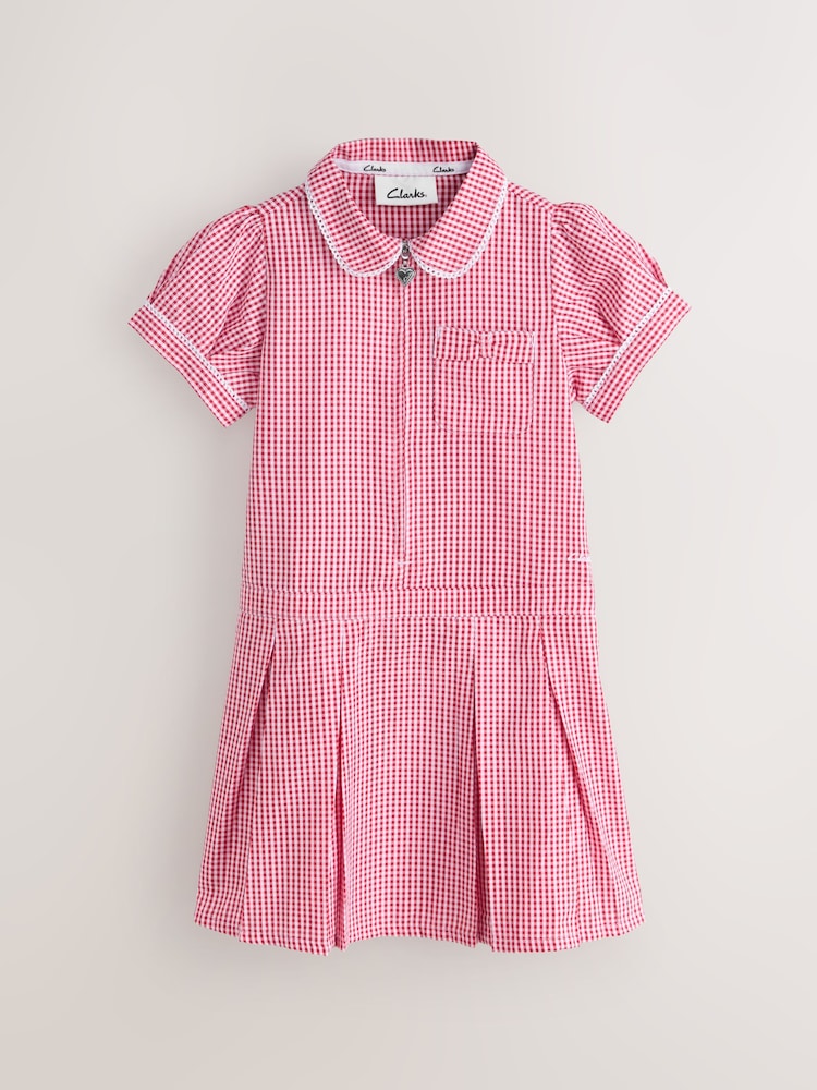 Clarks Red Gingham Zip Front School Dresses 2 Pack - Image 2 of 6 Clarks Red Gingham Zip Front School Dresses 2 Pack - Image 2 of 6