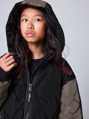 smALLSAINTS Black/Green Longline Quilted Jacket - Image 5 of 16