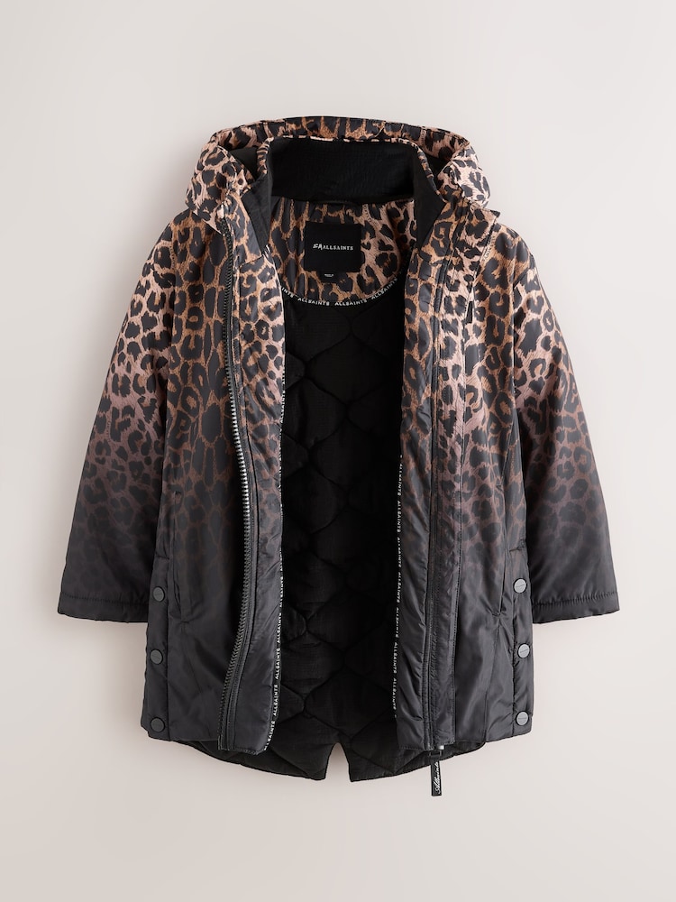 smALLSAINTS Leopard Ombre Printed Mid Length Mac Logo Tab Hooded Zipper Detail Padded Jacket - Image 2 of 8