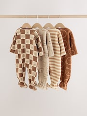 Brown Teddy Bear Micro Fleece Two Way Zip Baby Sleepsuits 4 Pack - Image 2 of 11