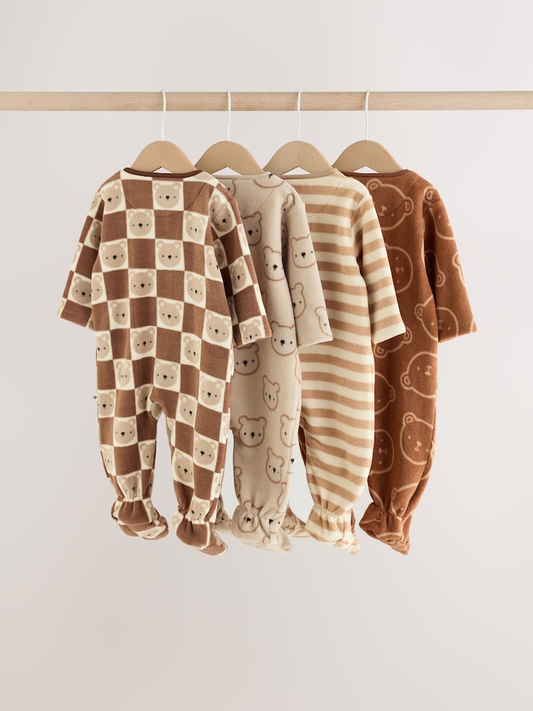 Brown Teddy Bear Micro Fleece Two Way Zip Baby Sleepsuits 4 Pack - Image 2 of 11