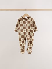 Brown Teddy Bear Micro Fleece Two Way Zip Baby Sleepsuits 4 Pack - Image 3 of 11